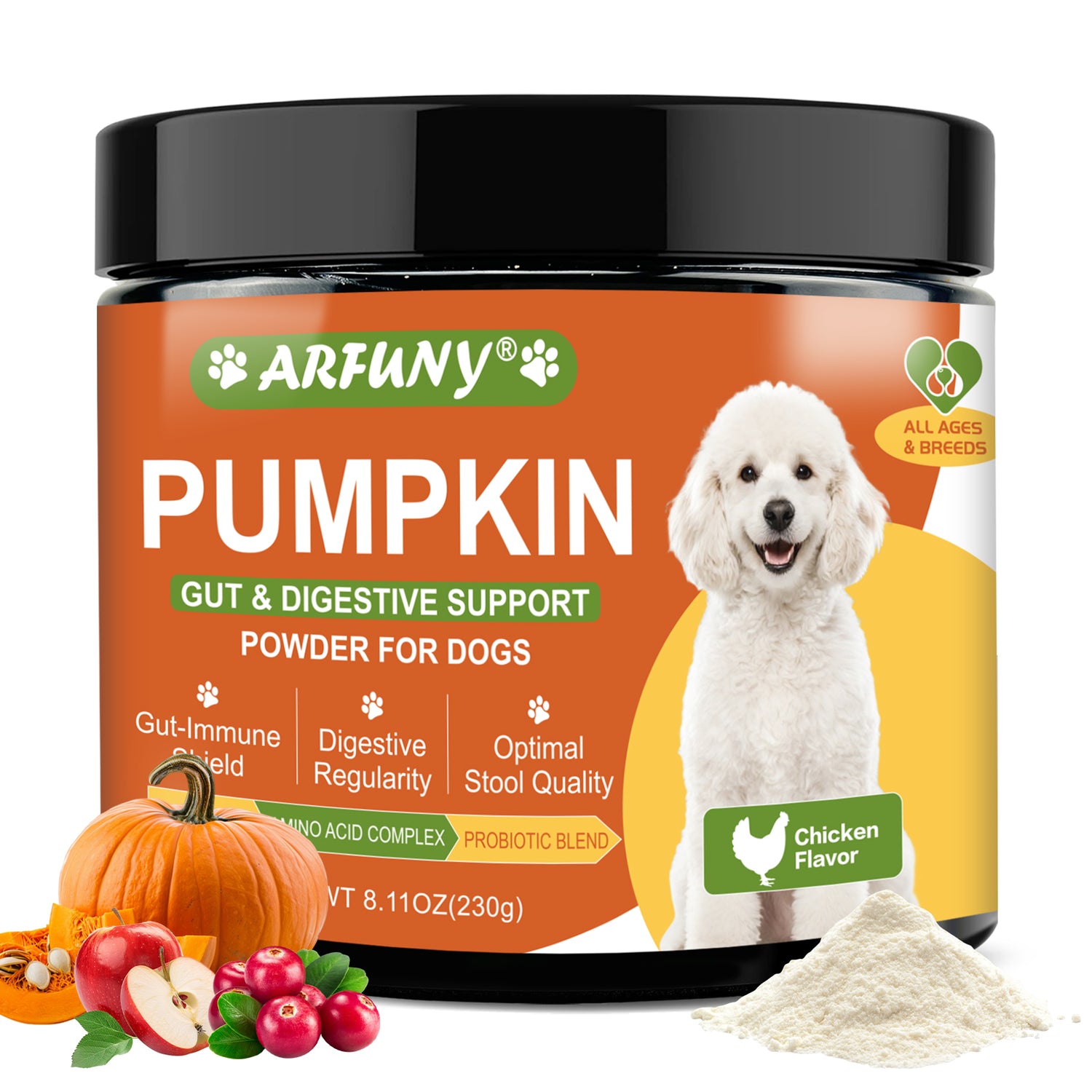 Pumpkin for Dogs - Organic Dog Pumpkin Powder - Daily Support Digestion, Diarrhea, Constipation, Upset Stomach - with Apple, Cranberry, Probiotics, Amino Acid - Urinary, Joint, Skin, Immune Health